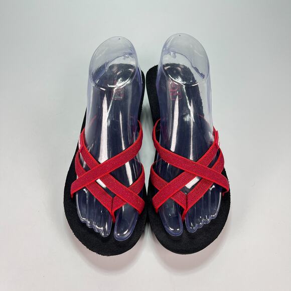Teva Mush Mandalyn Wedge 2 Red Black Comfort Slip On Thong Sandal Women's Size 7 - Picture 3 of 10